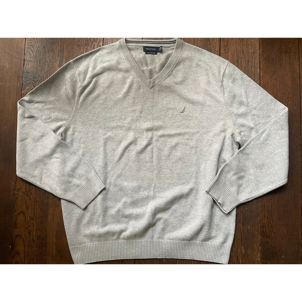 Classic Nautica Men's Size XXL V Neck Pullover Sweater Grey‎ Cotton